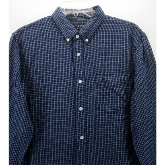 Rag & Bone Shirt Large Flannel Button Up Check Slim Fit Pocket Preppy - Picture 2 of 11